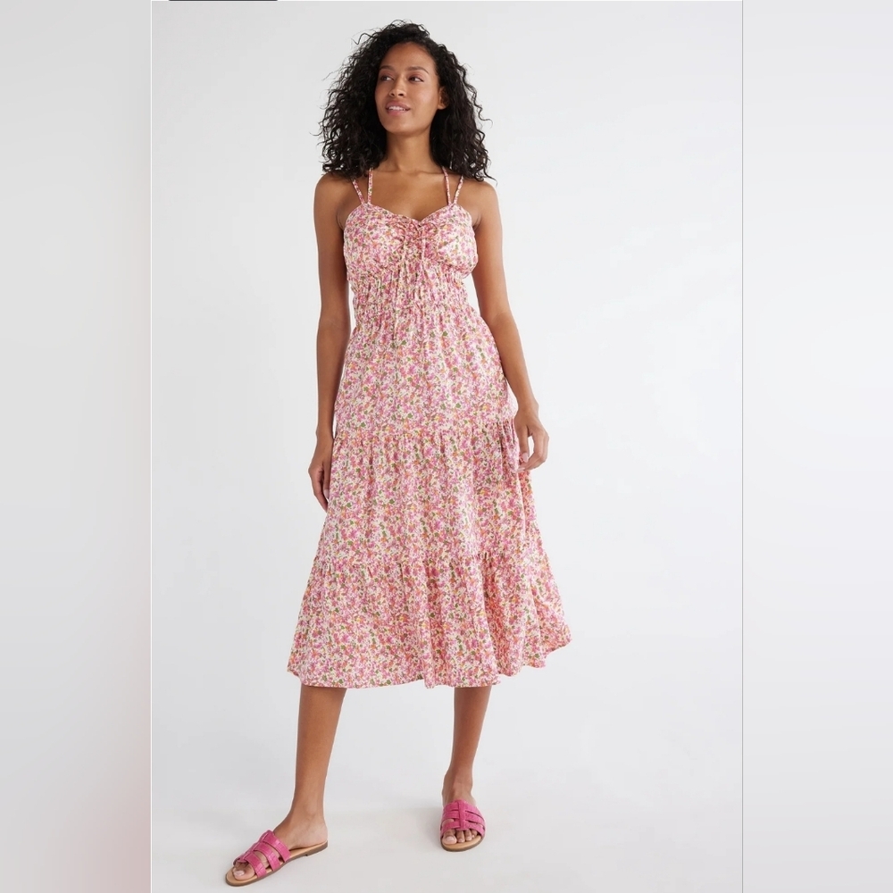 Women's time and tru pink floral print midi dress XXL